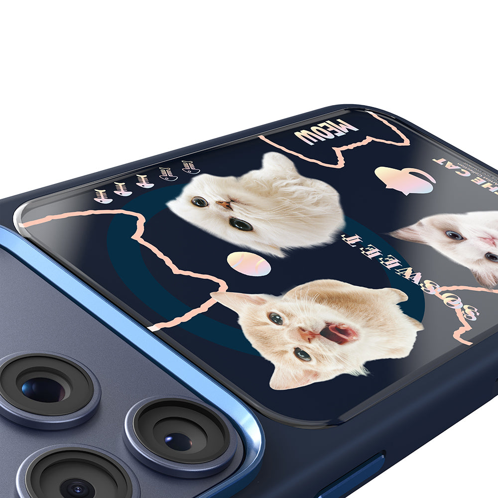 Apple iPhone 18 Pro Kılıf M-safe Şarj Özellikli 3D Baskılı Tasarım Mutural The Cat Serisi Kapak Lacivert