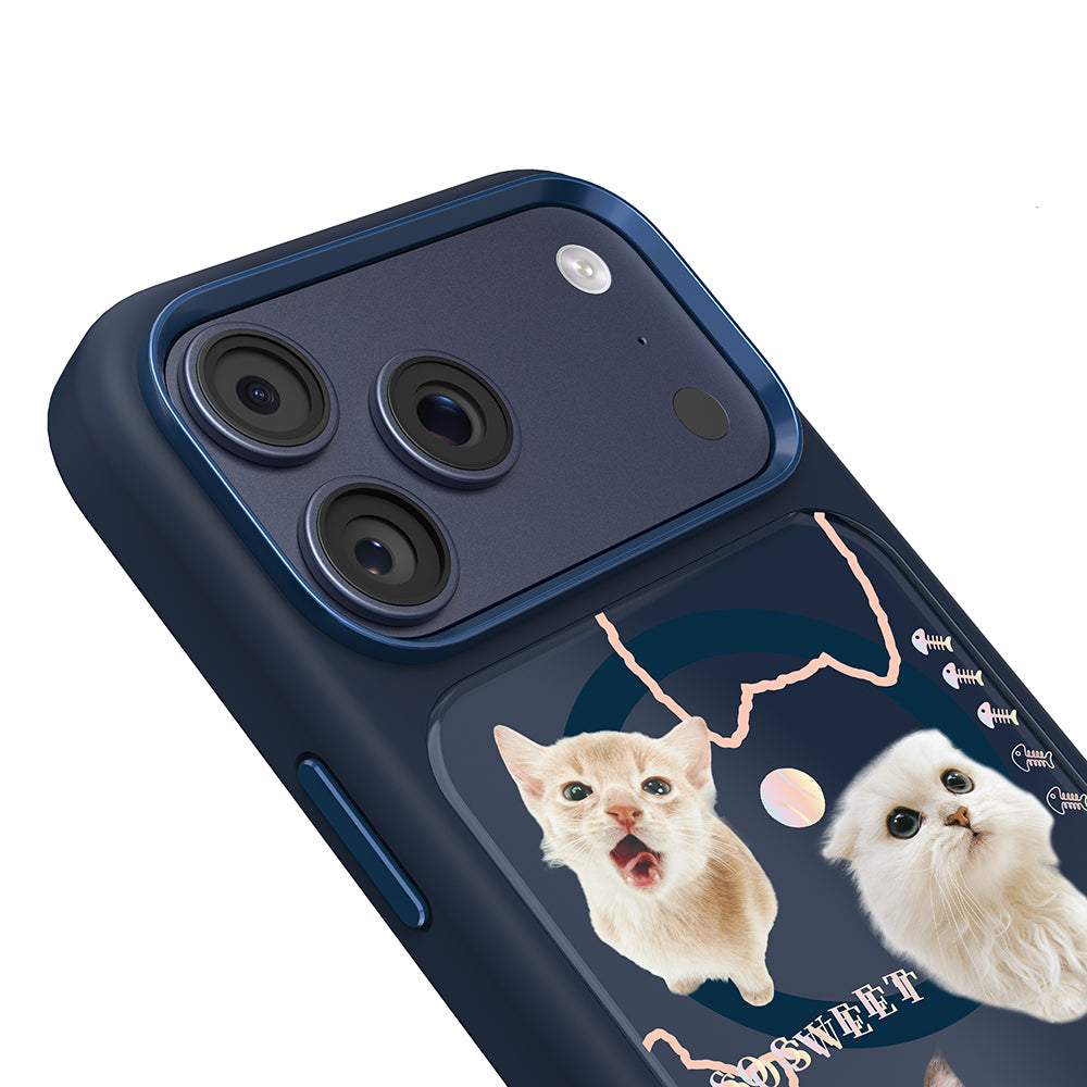Apple iPhone 18 Pro Kılıf M-safe Şarj Özellikli 3D Baskılı Tasarım Mutural The Cat Serisi Kapak Lacivert