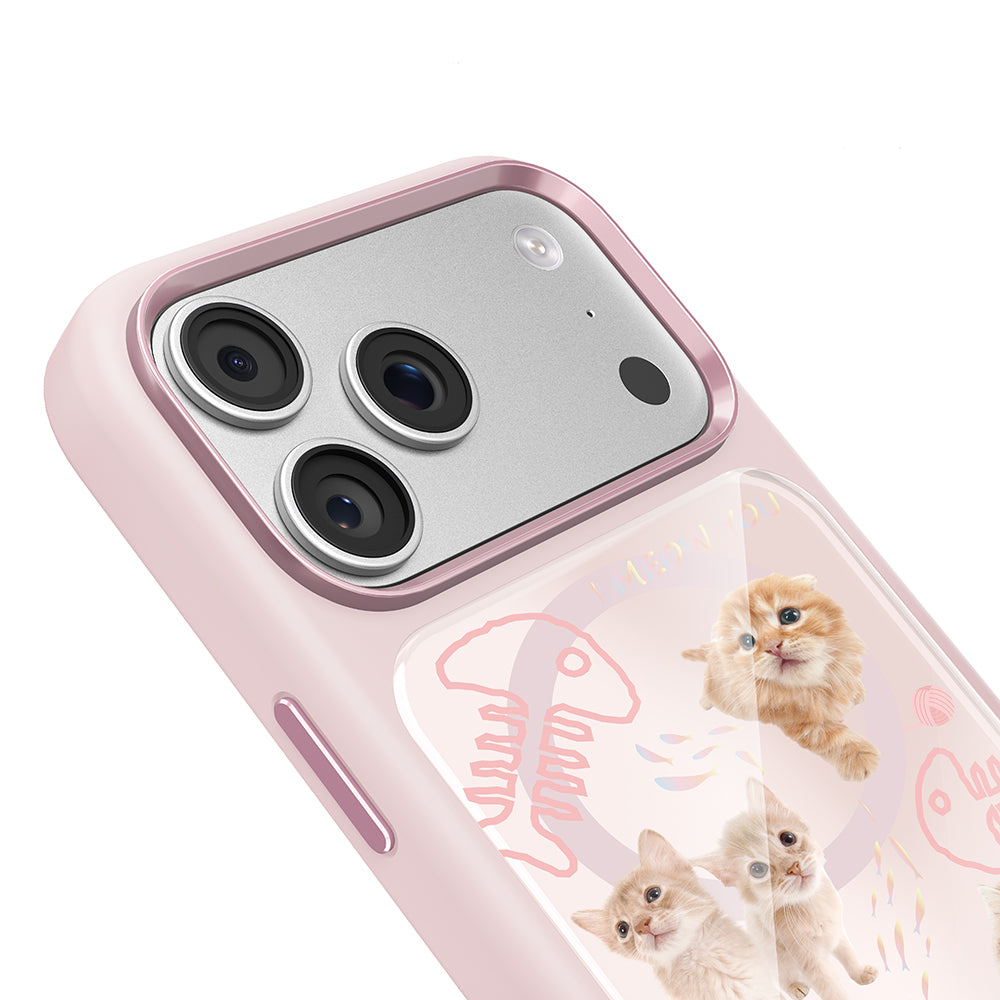 Apple iPhone 18 Pro Kılıf M-safe Şarj Özellikli 3D Baskılı Tasarım Mutural The Cat Serisi Kapak Pembe