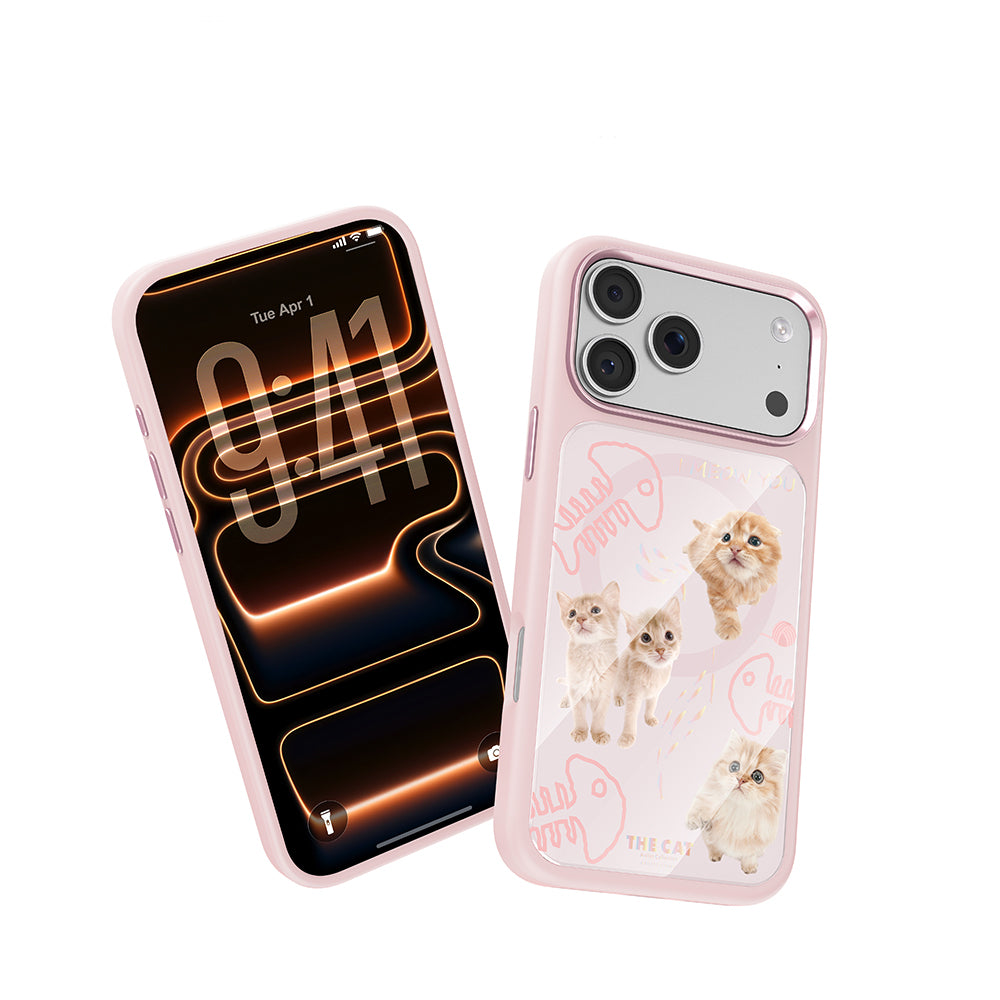 Apple iPhone 18 Pro Kılıf M-safe Şarj Özellikli 3D Baskılı Tasarım Mutural The Cat Serisi Kapak Pembe
