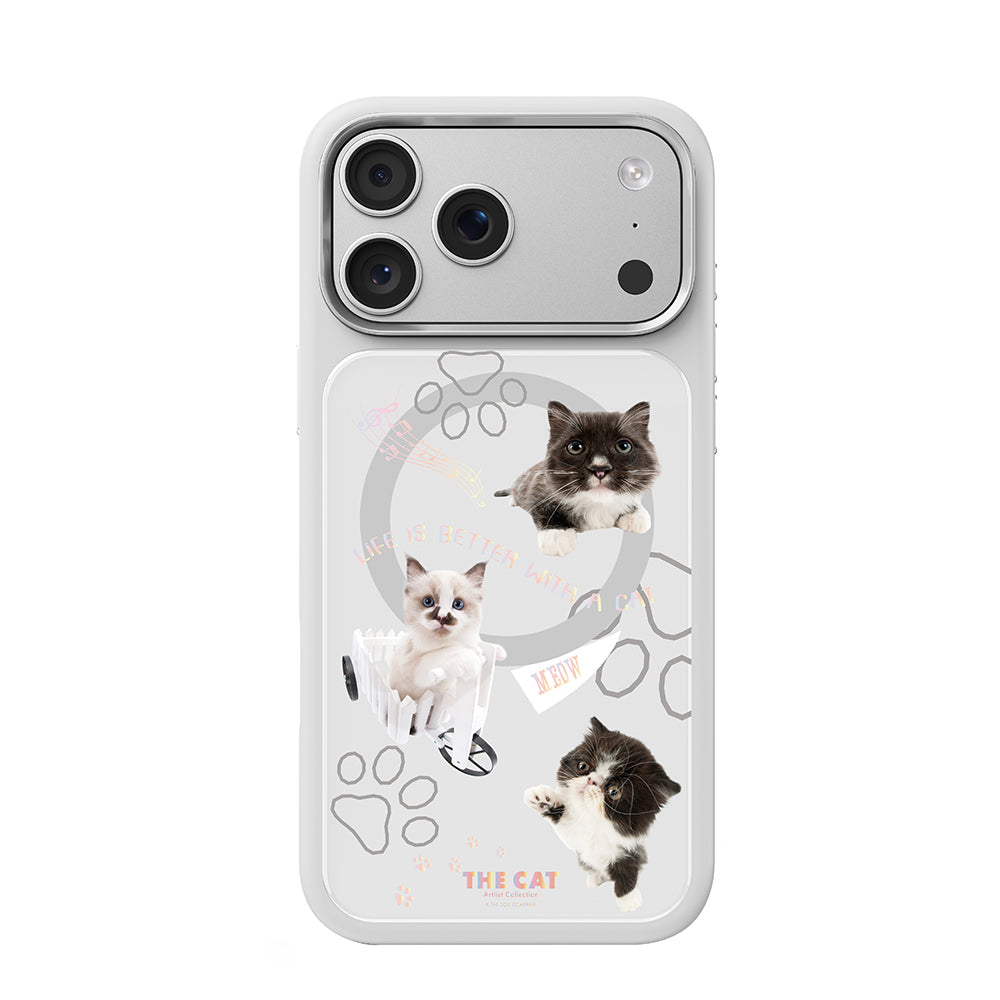 Apple iPhone 18 Pro Kılıf M-safe Şarj Özellikli 3D Baskılı Tasarım Mutural The Cat Serisi Kapak Beyaz