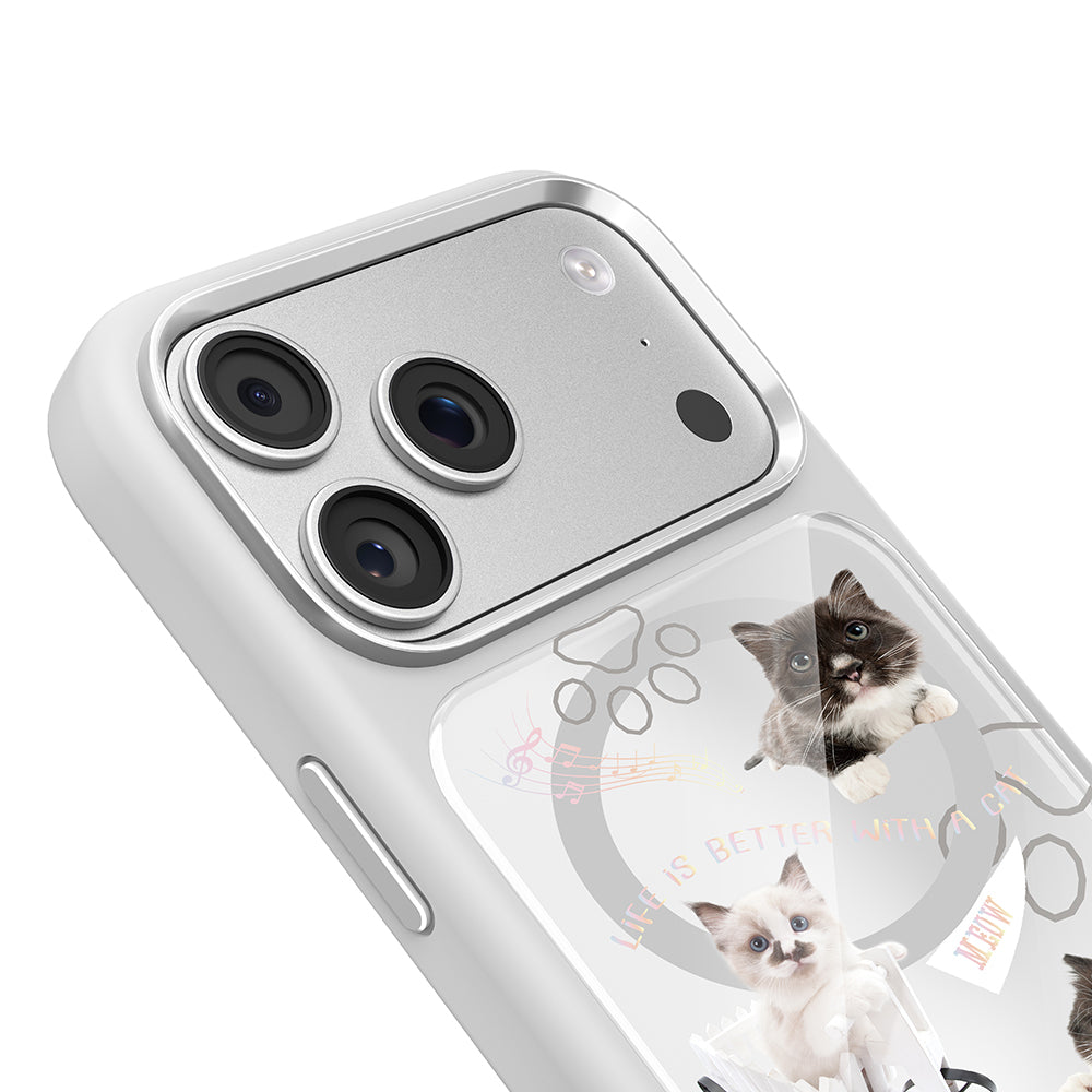 Apple iPhone 18 Pro Kılıf M-safe Şarj Özellikli 3D Baskılı Tasarım Mutural The Cat Serisi Kapak Beyaz
