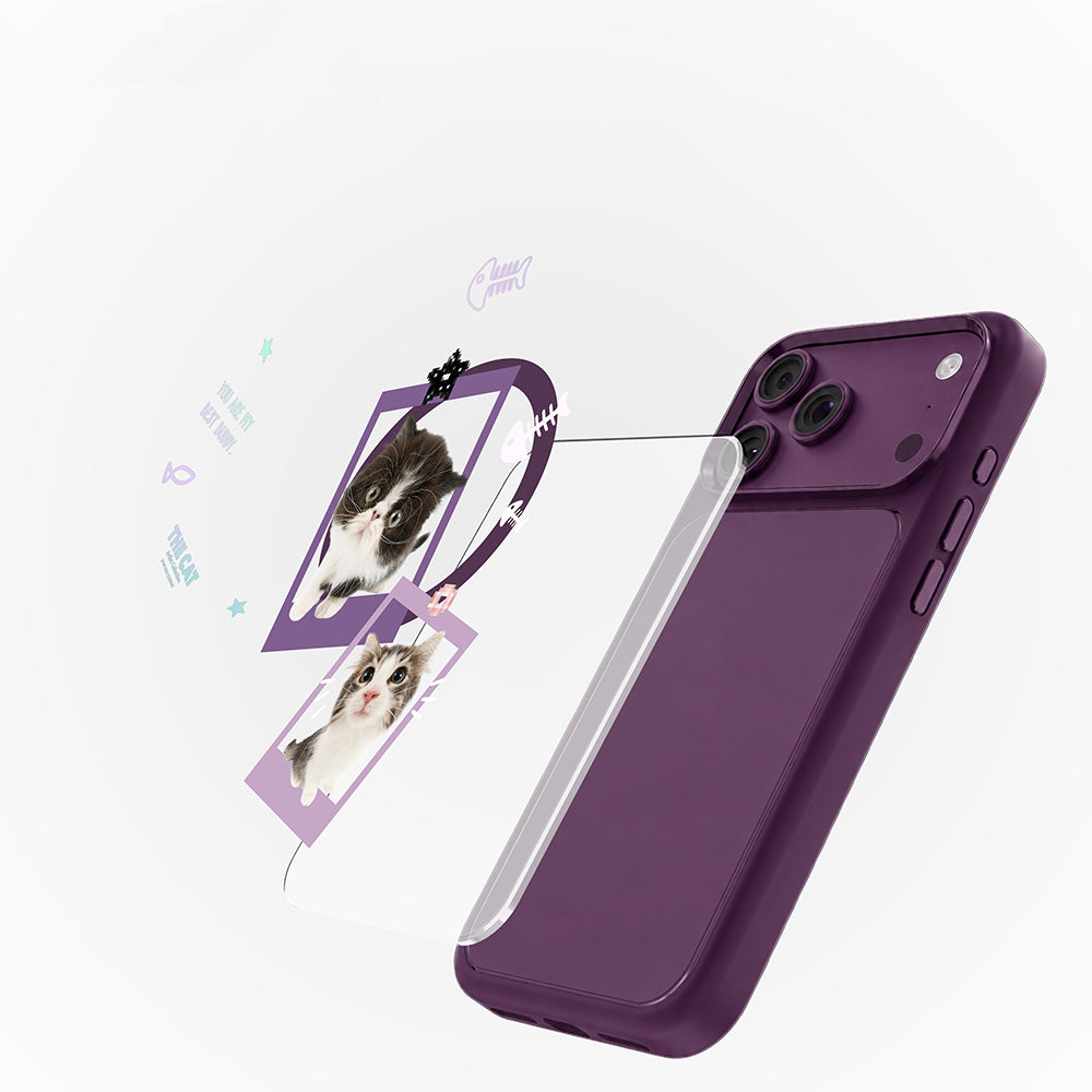 Apple iPhone 18 Pro Kılıf M-safe Şarj Özellikli 3D Baskılı Tasarım Mutural The Cat Serisi Kapak Mor