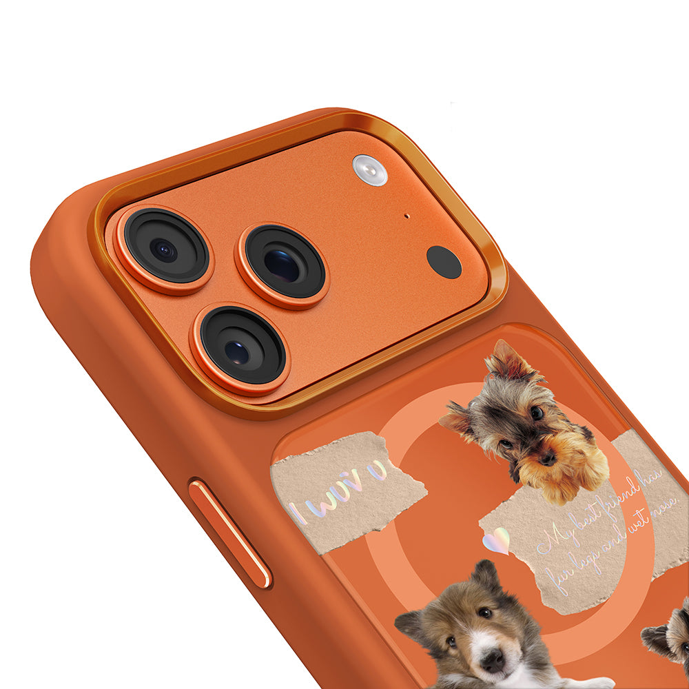 Apple iPhone 18 Pro Kılıf M-safe Şarj Özellikli 3D Baskılı Tasarım Mutural The Dog Serisi Kapak Turuncu