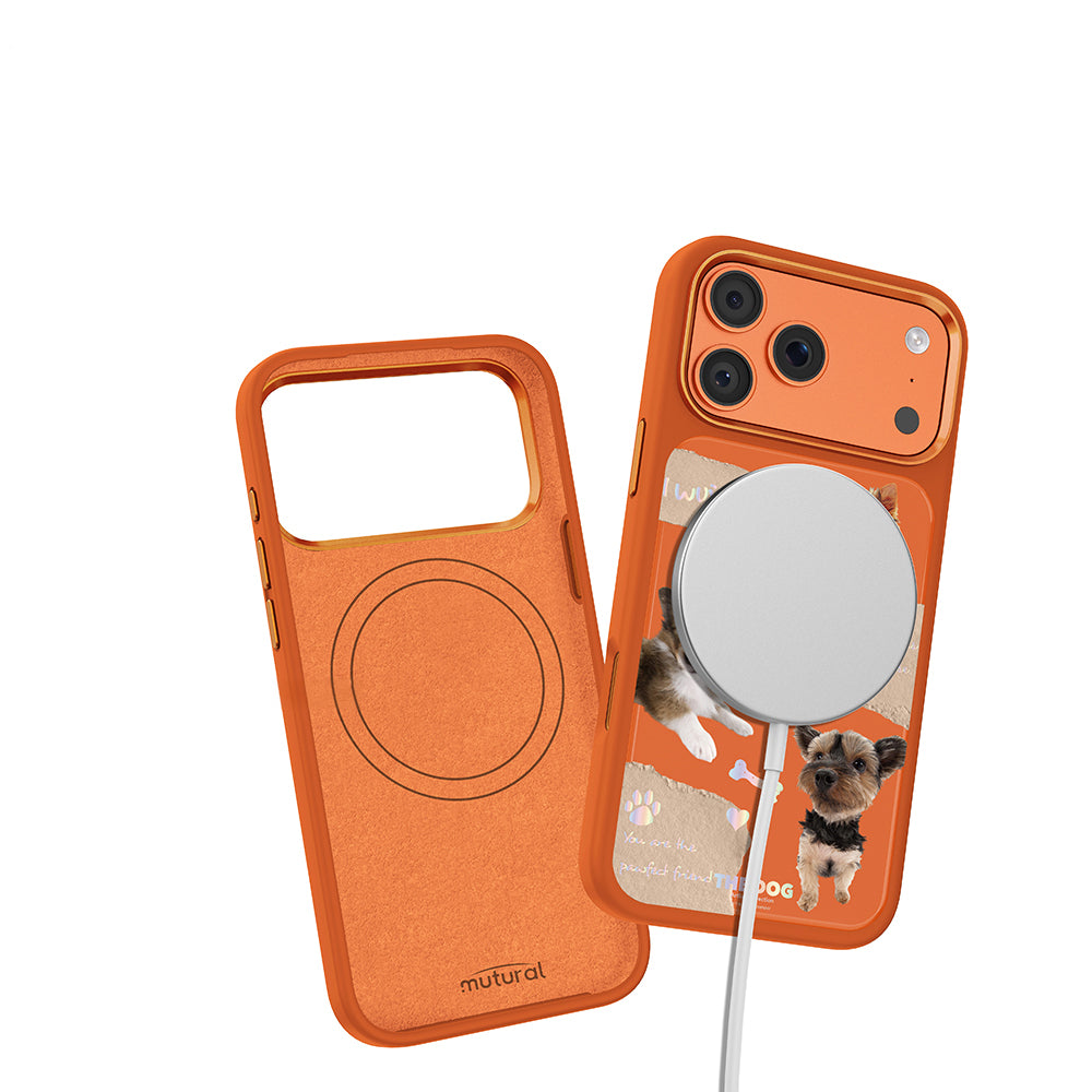 Apple iPhone 18 Pro Kılıf M-safe Şarj Özellikli 3D Baskılı Tasarım Mutural The Dog Serisi Kapak Turuncu
