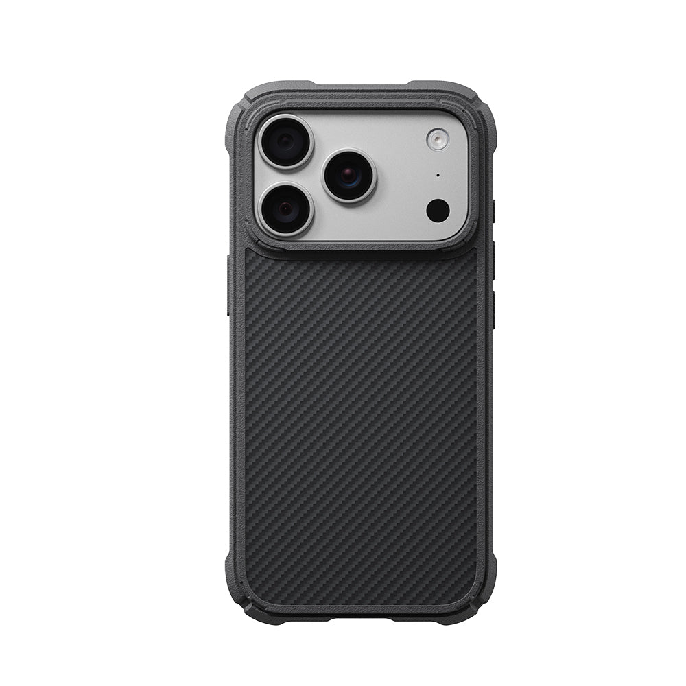 Apple iPhone 18 Pro Kılıf M-safe Şarj Özellikli 600D Aramid Fiber Pitaka Black-Grey Twill Serisi Cairn Kapak Siyah-Gri