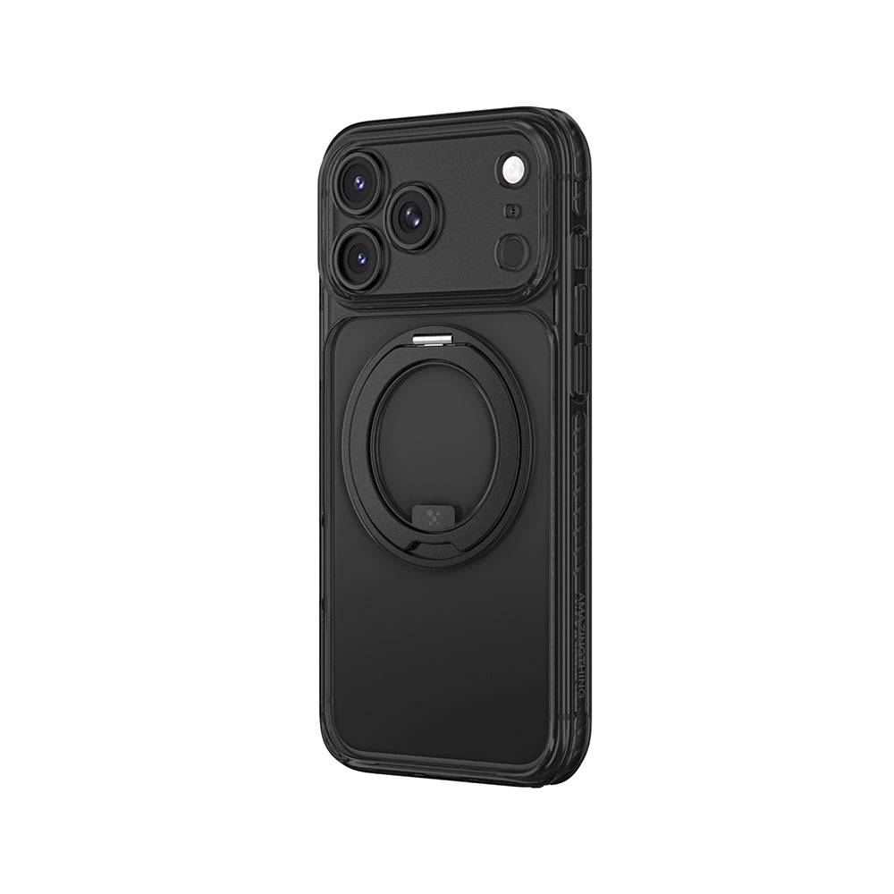 Apple iPhone 18 Pro Kılıf M-Safe Şarj Özellikli Airbag Tasarımlı Standlı Lens Korumalı AmazingThing Titan Pro MagSpin Kapak Siyah