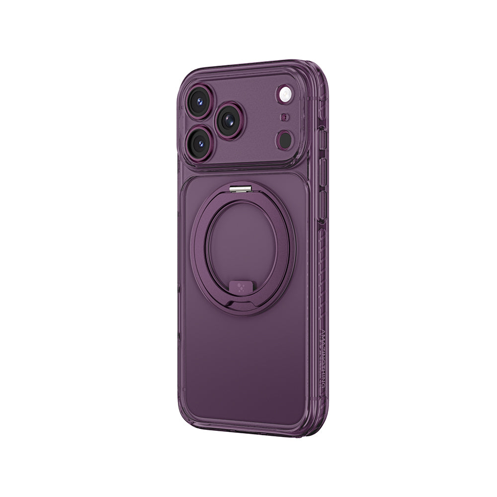 Apple iPhone 18 Pro Kılıf M-Safe Şarj Özellikli Airbag Tasarımlı Standlı Lens Korumalı AmazingThing Titan Pro MagSpin Kapak Mor