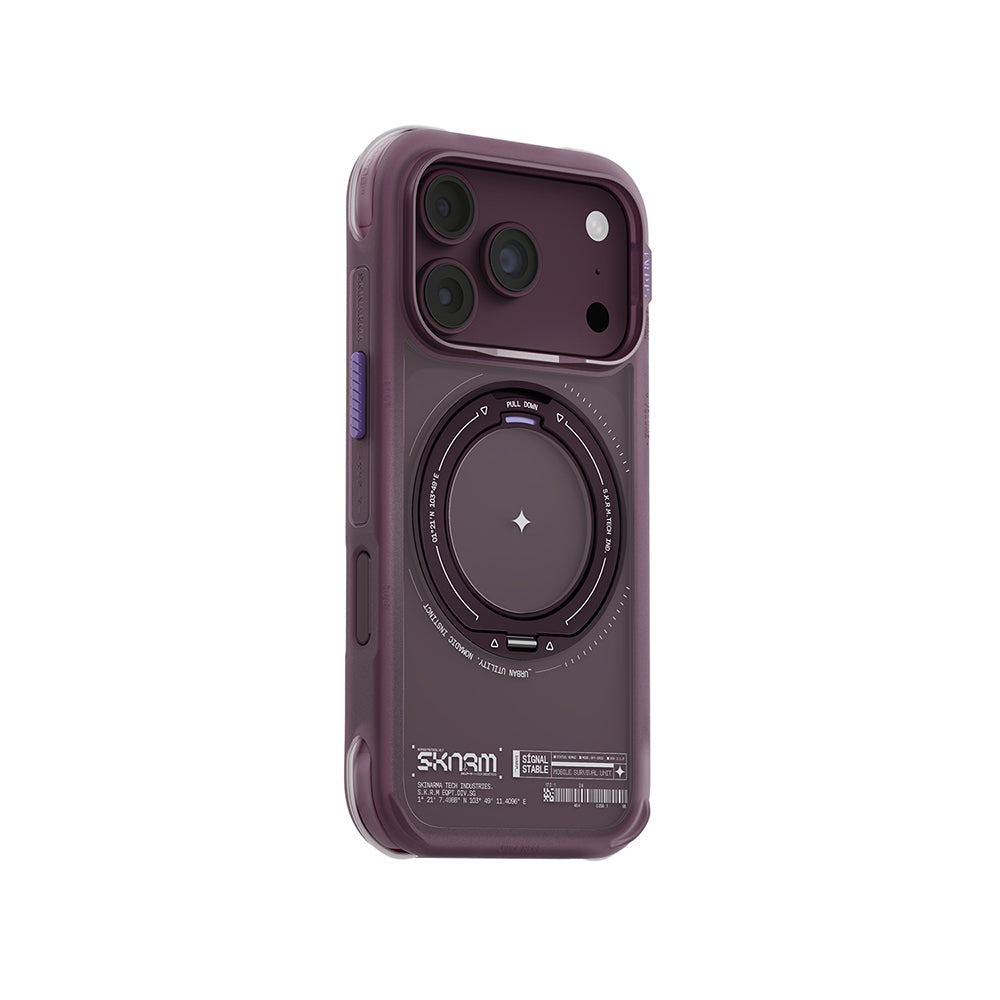 Apple iPhone 18 Pro Kılıf M-Safe Şarj Özellikli Airbag Tasarımlı Standlı Skinarma Atlas Kapak Bordo