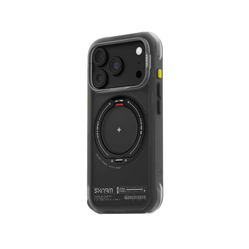Apple iPhone 18 Pro Kılıf M-Safe Şarj Özellikli Airbag Tasarımlı Standlı Skinarma Atlas Kapak Siyah