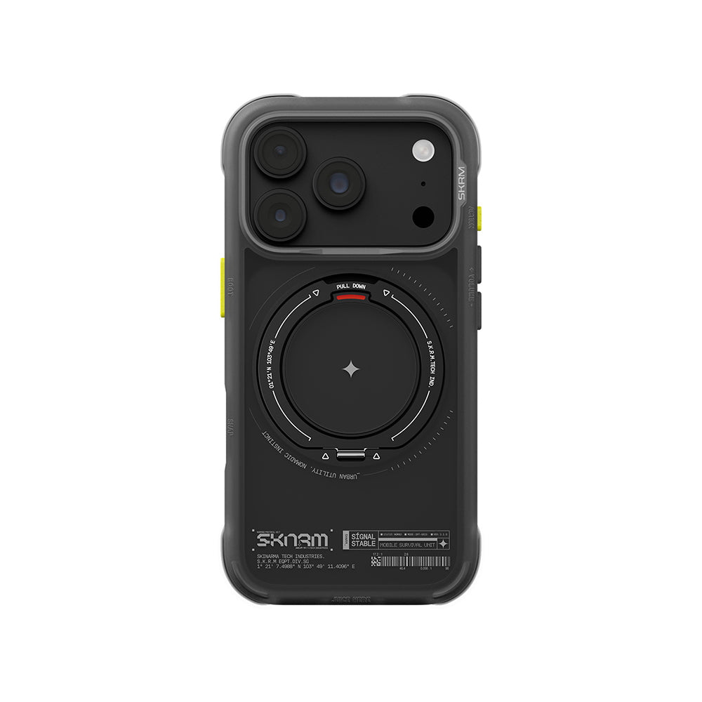 Apple iPhone 18 Pro Kılıf M-Safe Şarj Özellikli Airbag Tasarımlı Standlı Skinarma Atlas Kapak Siyah