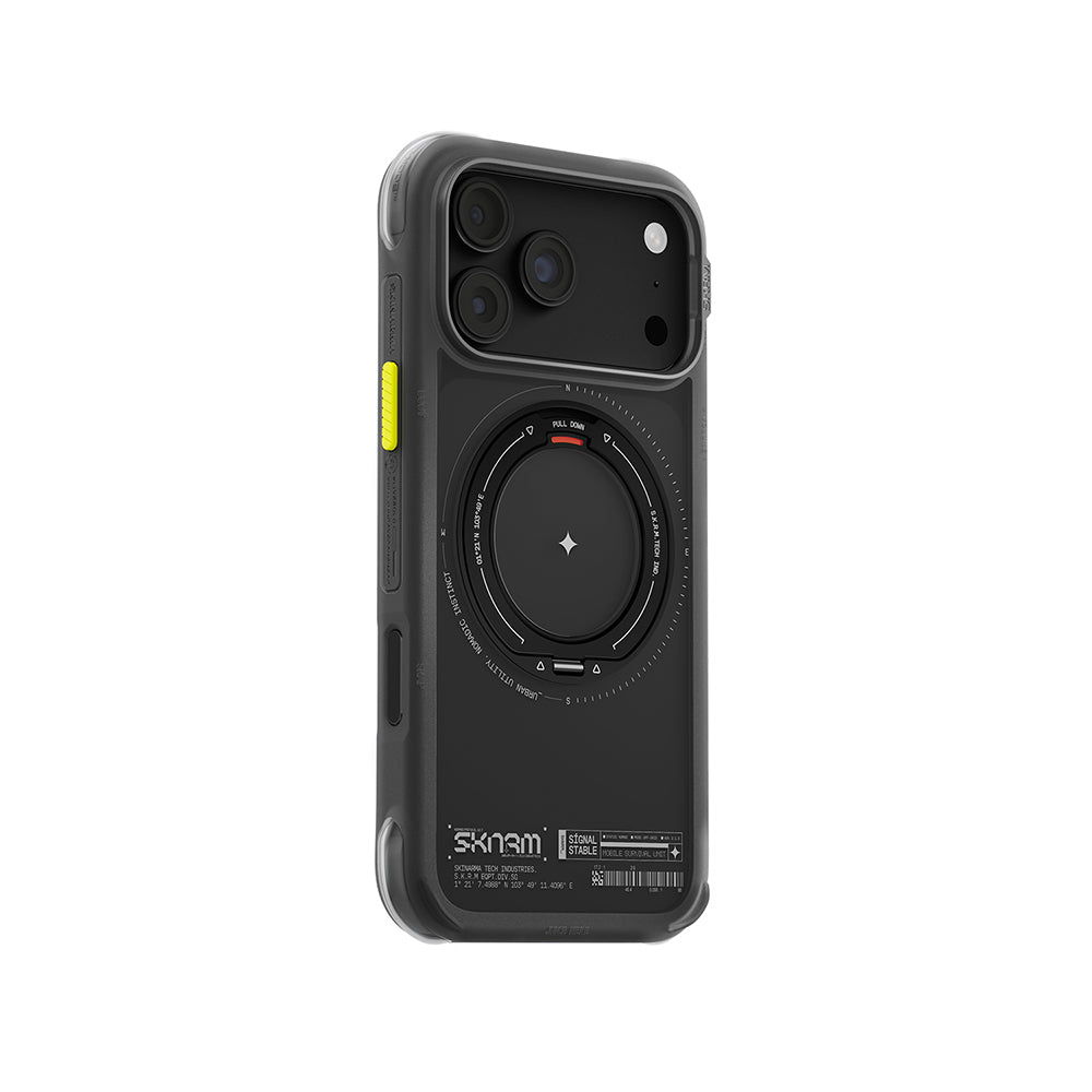 Apple iPhone 18 Pro Kılıf M-Safe Şarj Özellikli Airbag Tasarımlı Standlı Skinarma Atlas Kapak Siyah