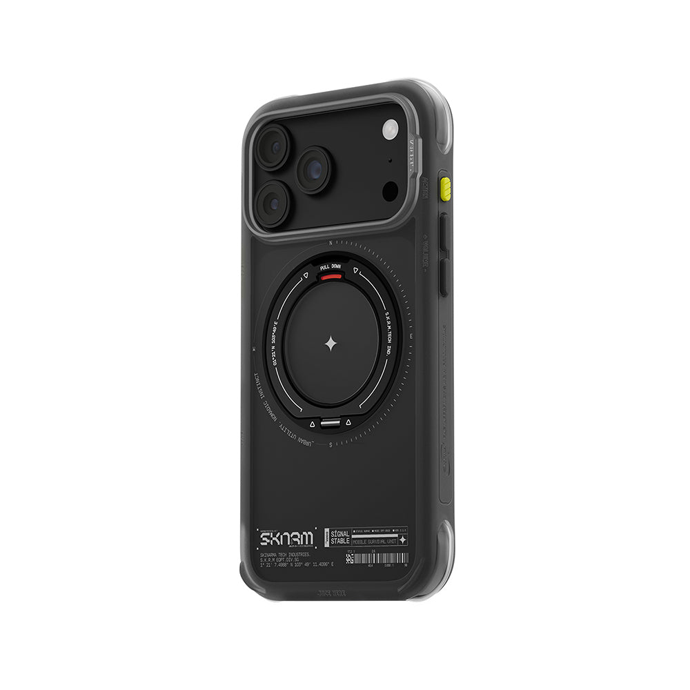 Apple iPhone 18 Pro Kılıf M-Safe Şarj Özellikli Airbag Tasarımlı Standlı Skinarma Atlas Kapak Siyah