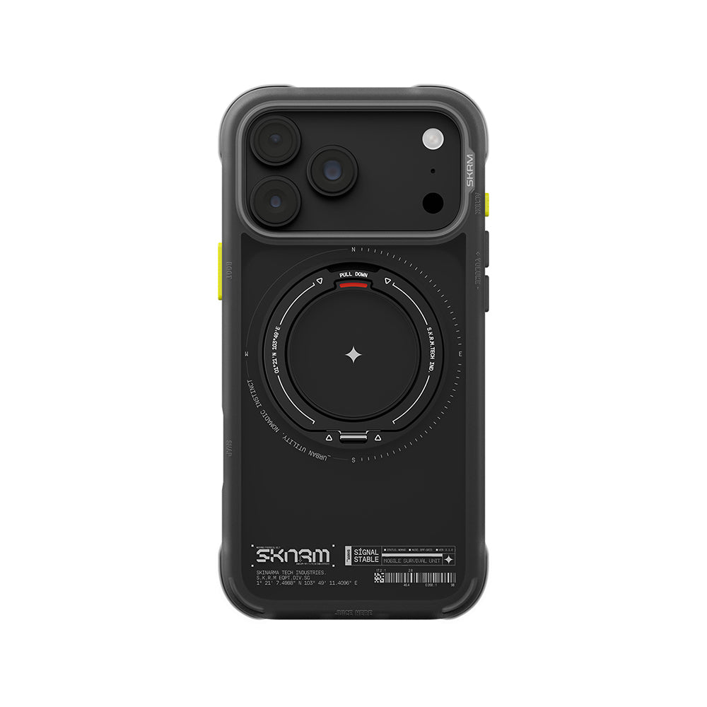 Apple iPhone 18 Pro Kılıf M-Safe Şarj Özellikli Airbag Tasarımlı Standlı Skinarma Atlas Kapak Siyah