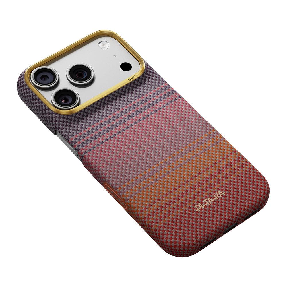 Apple iPhone 18 Pro Kılıf M-safe Şarj Özellikli Aramid Fiber Pitaka Sunset 2.0 California Dream Serisi Kapak Kırmızı-Mor