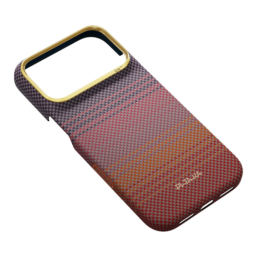 Apple iPhone 18 Pro Kılıf M-safe Şarj Özellikli Aramid Fiber Pitaka Sunset 2.0 California Dream Serisi Kapak Kırmızı-Mor