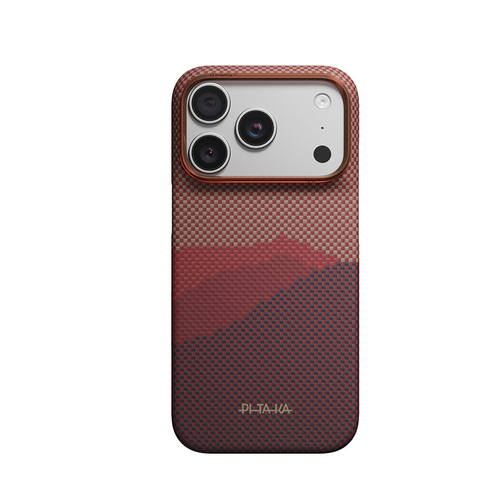 Apple iPhone 18 Pro Kılıf M-safe Şarj Özellikli Aramid Karbon Fiber Pitaka Tactile Woven Starpeak Serisi Over The Horizon Kapak Yeşil-Mavi