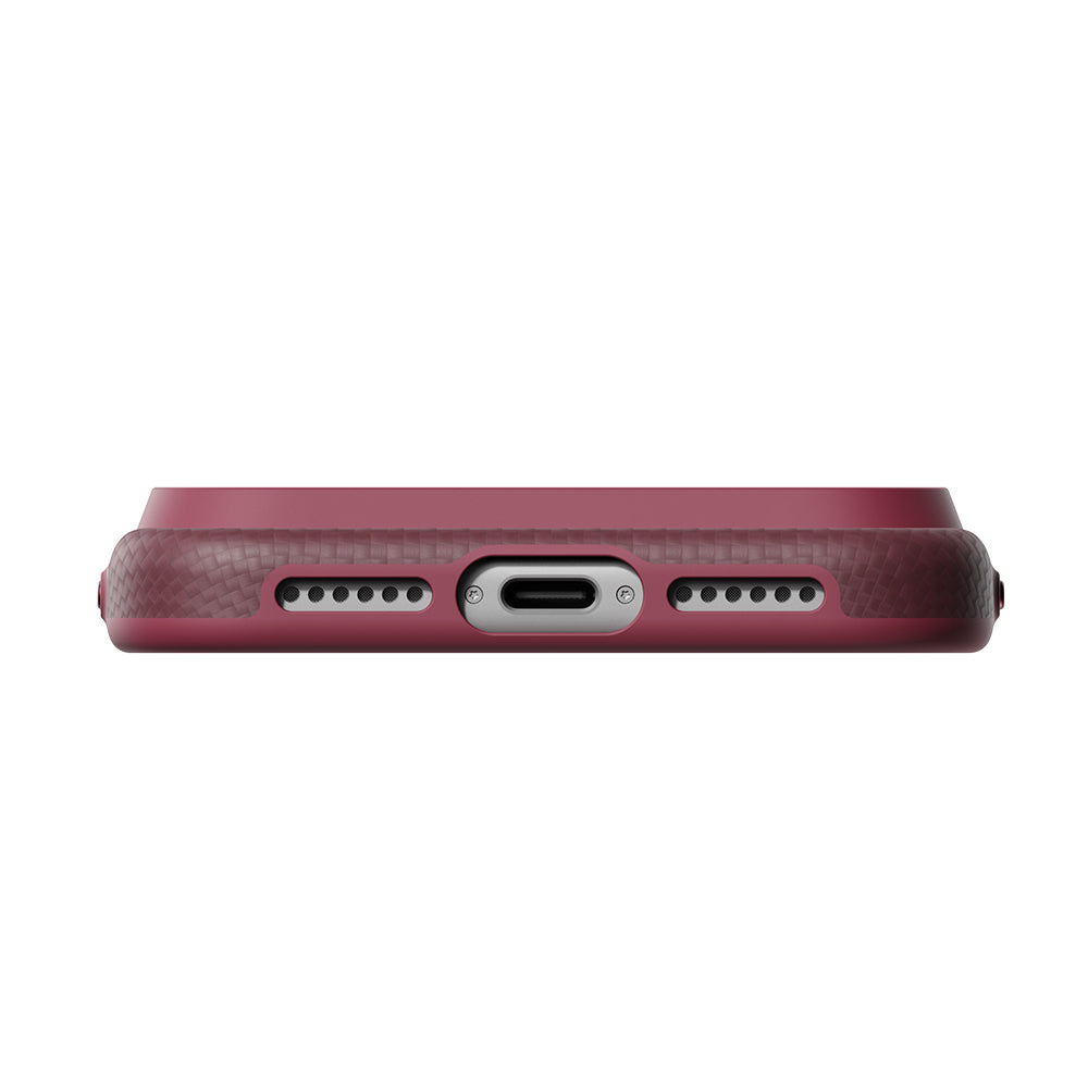 Apple iPhone 18 Pro Kılıf M-safe Şarj Özellikli Aramid Karbon Fiber Pitaka Argyle Serisi Summa Kapak Bordo