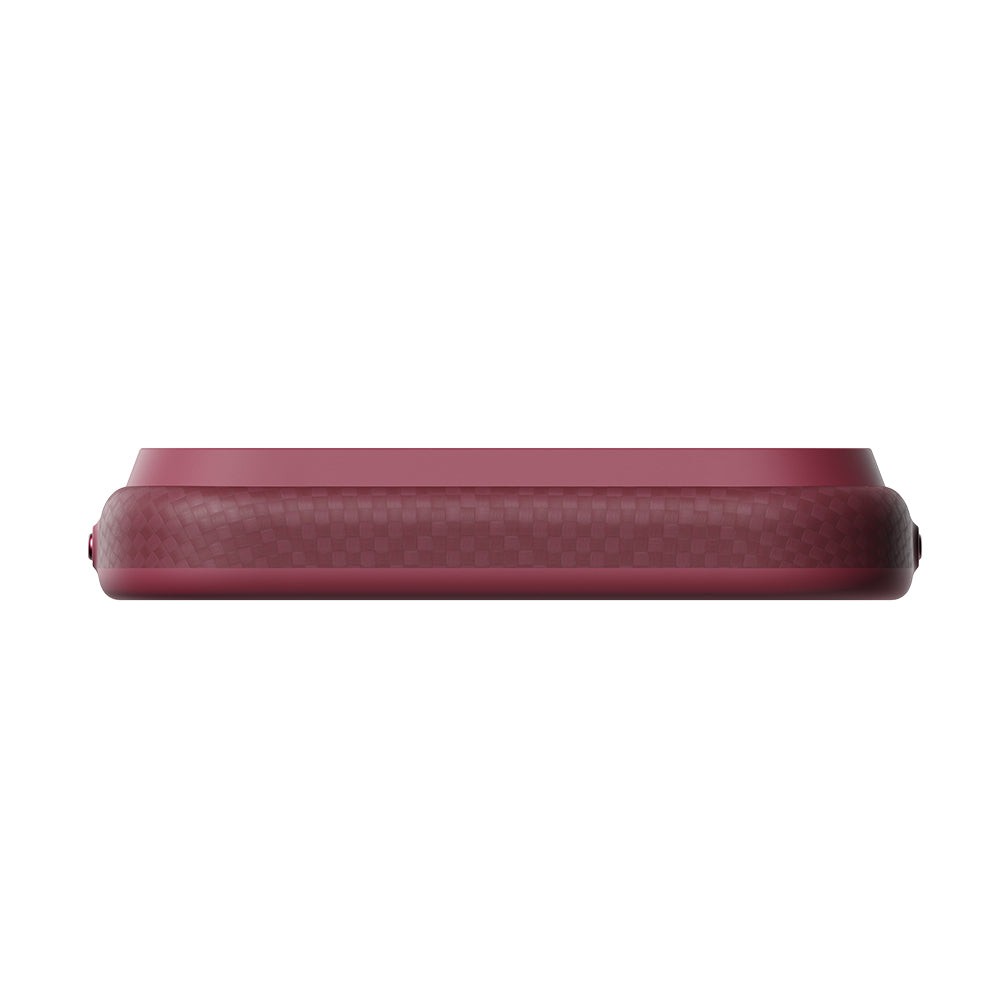 Apple iPhone 18 Pro Kılıf M-safe Şarj Özellikli Aramid Karbon Fiber Pitaka Argyle Serisi Summa Kapak Bordo