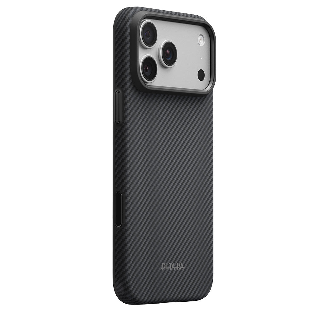 Apple iPhone 18 Pro Kılıf M-safe Şarj Özellikli Aramid Karbon Fiber Pitaka Military-Grade Classic Serisi New Logo Black-Grey Twill Kapak Siyah