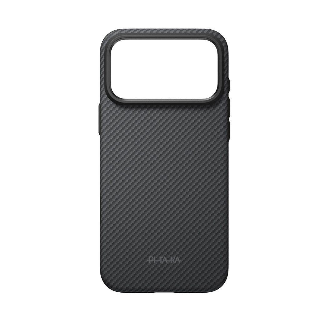 Apple iPhone 18 Pro Kılıf M-safe Şarj Özellikli Aramid Karbon Fiber Pitaka Military-Grade Classic Serisi New Logo Black-Grey Twill Kapak Siyah