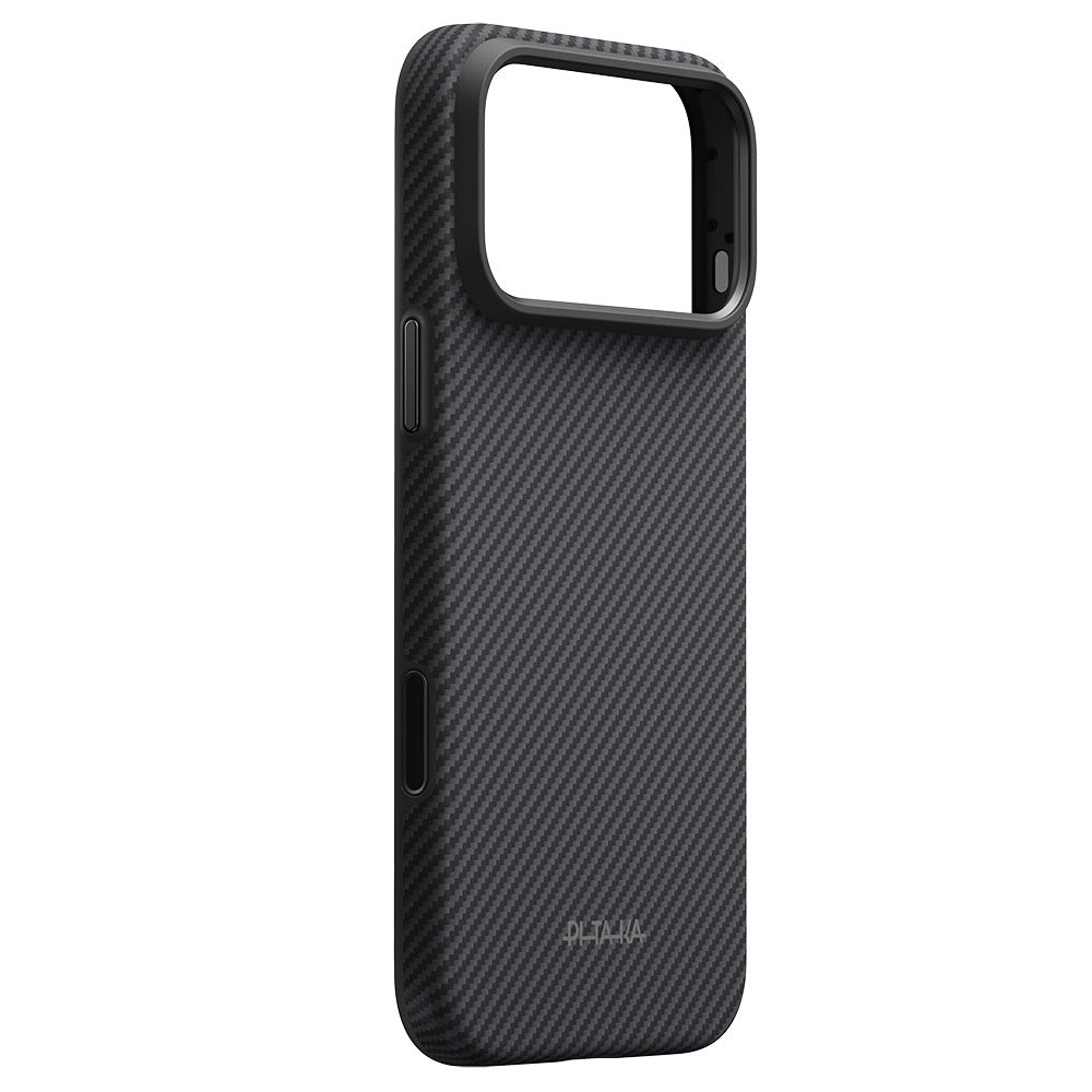 Apple iPhone 18 Pro Kılıf M-safe Şarj Özellikli Aramid Karbon Fiber Pitaka Military-Grade Classic Serisi New Logo Black-Grey Twill Kapak Siyah