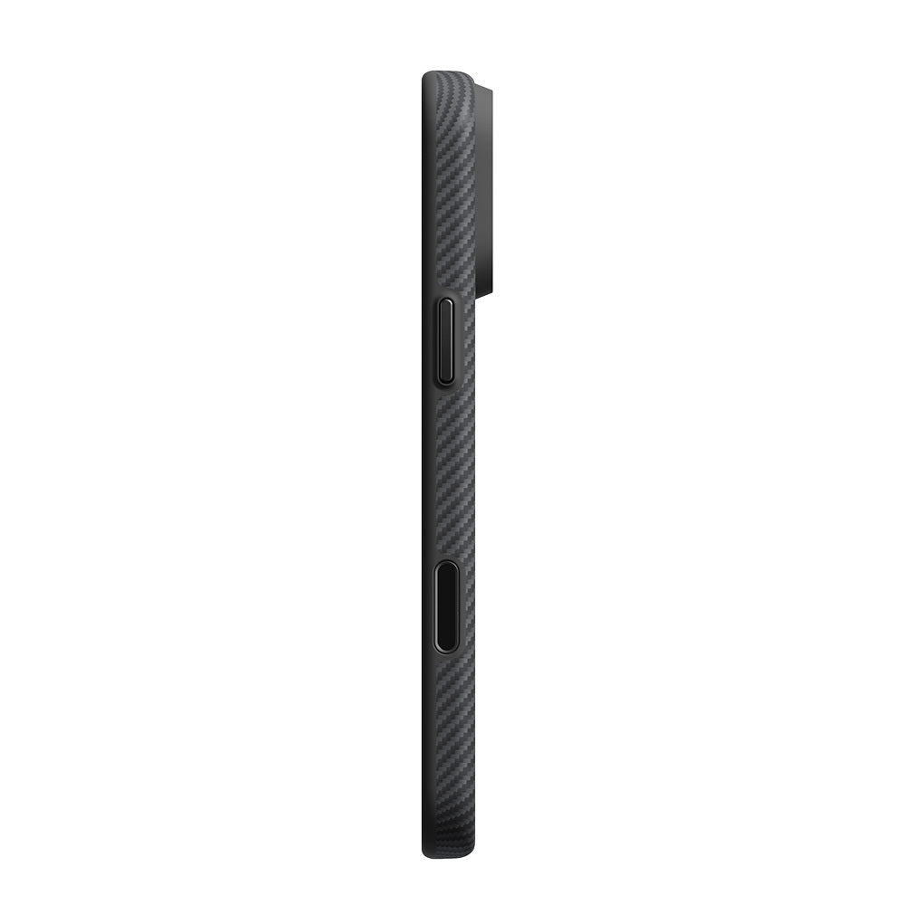 Apple iPhone 18 Pro Kılıf M-safe Şarj Özellikli Aramid Karbon Fiber Pitaka Military-Grade Classic Serisi New Logo Black-Grey Twill Kapak Siyah