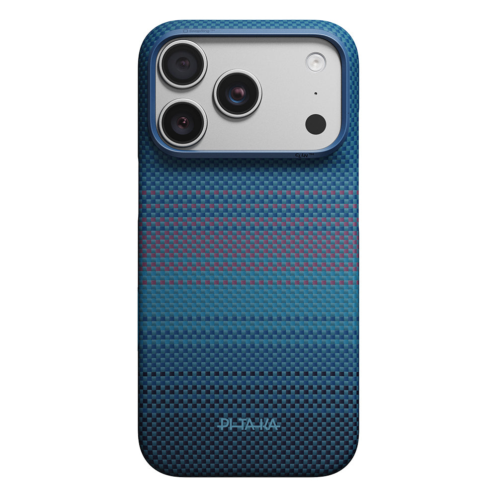Apple iPhone 18 Pro Kılıf M-safe Şarj Özellikli Aramid Karbon Fiber Pitaka Moonrise 2.0 Nights Serisi Kapak Lacivert