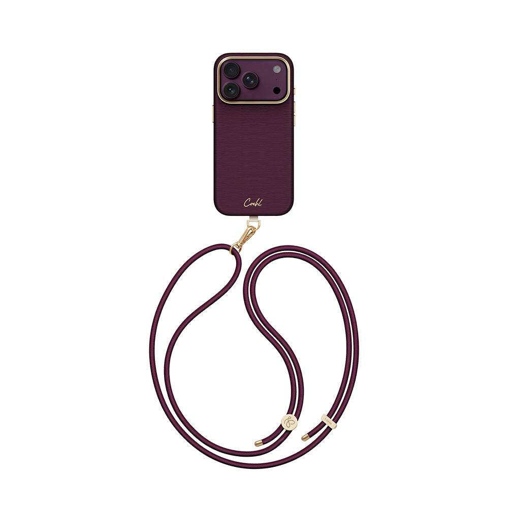 Apple iPhone 18 Pro Kılıf M-safe Şarj Özellikli Askı İpli Coehl Mirelle Kapak Bordo