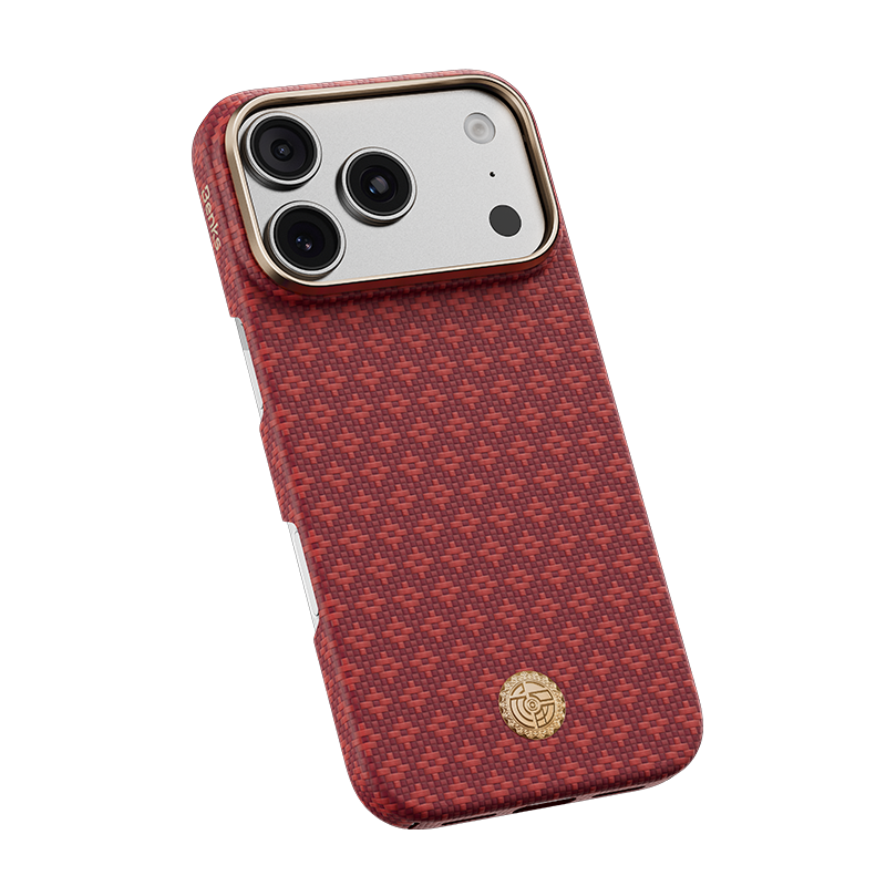 Apple iPhone 18 Pro Kılıf M-Safe Şarj Özellikli Benks ArmorAir ArmorGrid Serisi Yükseltilmiş Kamera Çerçevesi C1 Kevlar Karbon Kapak Kırmızı