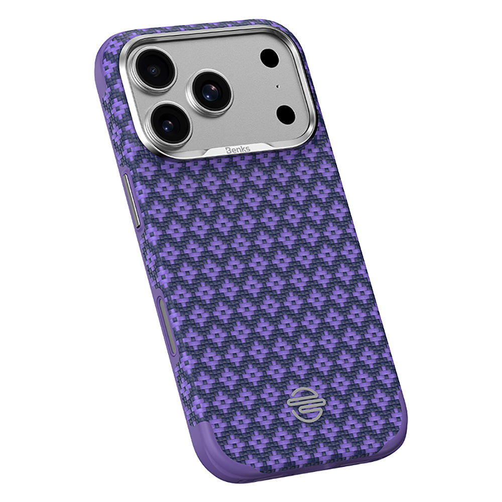 Apple iPhone 18 Pro Kılıf M-Safe Şarj Özellikli Benks ArmorPro ArmorEdge X9 Serisi Kevlar Karbon Kapak Mor
