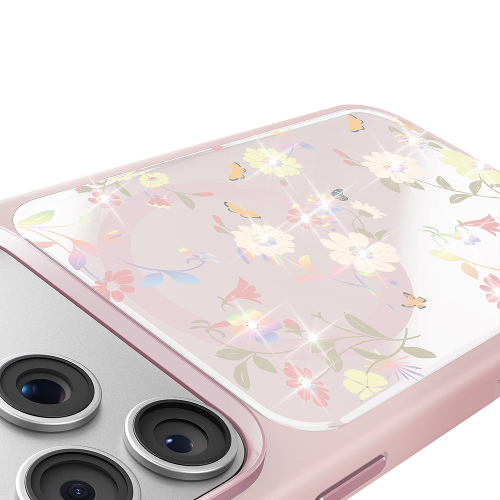 Apple iPhone 18 Pro Kılıf M-safe Şarj Özellikli Çiçek Tasarımlı Mutural Flower Serisi Kapak Pembe