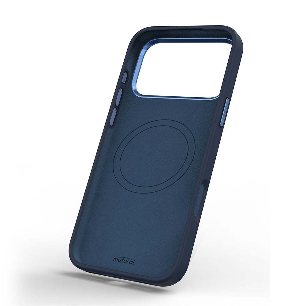 Apple iPhone 18 Pro Kılıf M-safe Şarj Özellikli Çiçek Tasarımlı Mutural Flower Serisi Kapak Lacivert