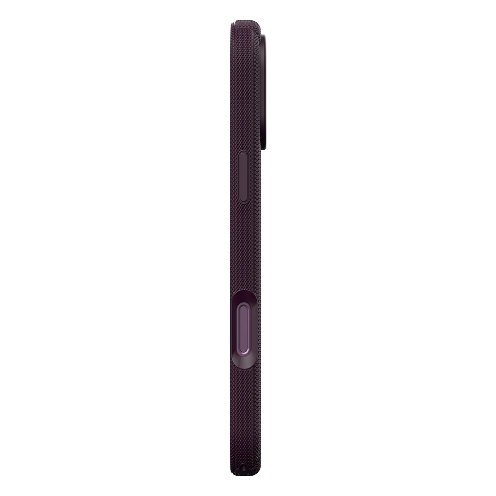 Apple iPhone 18 Pro Kılıf M-Safe Şarj Özellikli Çizgi Desenli Kumaş Dokulu Zore Paris Lorin Kapak Bordo