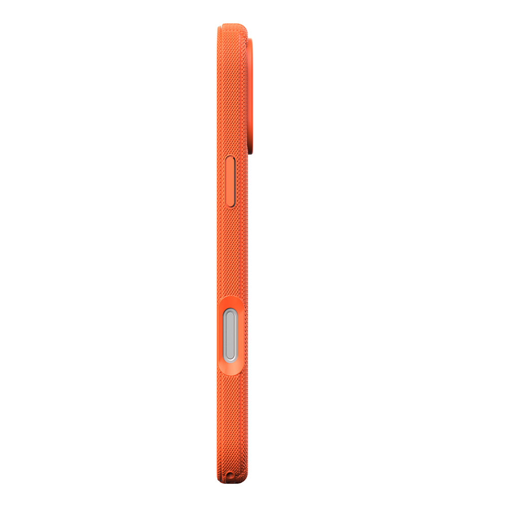 Apple iPhone 18 Pro Kılıf M-Safe Şarj Özellikli Çizgi Desenli Kumaş Dokulu Zore Paris Lorin Kapak Turuncu