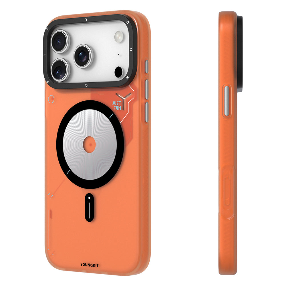 Apple iPhone 18 Pro Kılıf M-safe Şarj Özellikli Disk Desenli Youngkit Disc Battle Kapak Gri