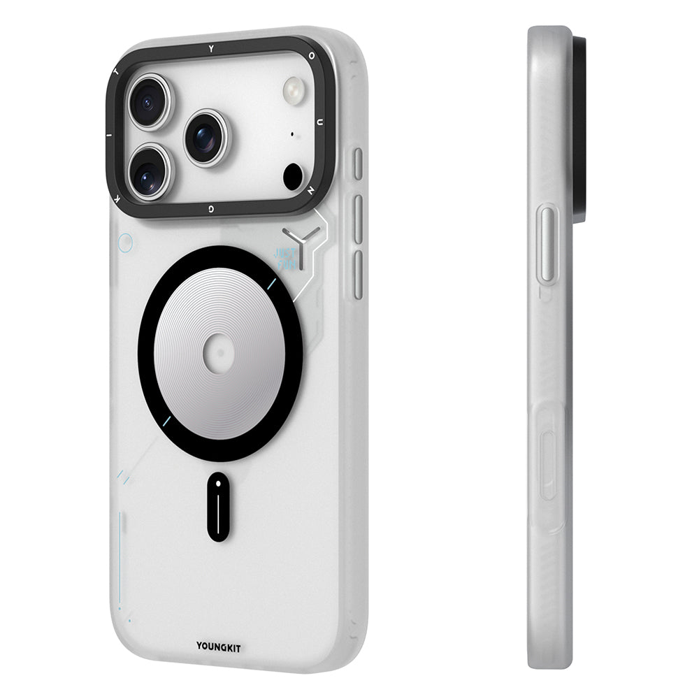 Apple iPhone 18 Pro Kılıf M-safe Şarj Özellikli Disk Desenli Youngkit Disc Battle Kapak Siyah