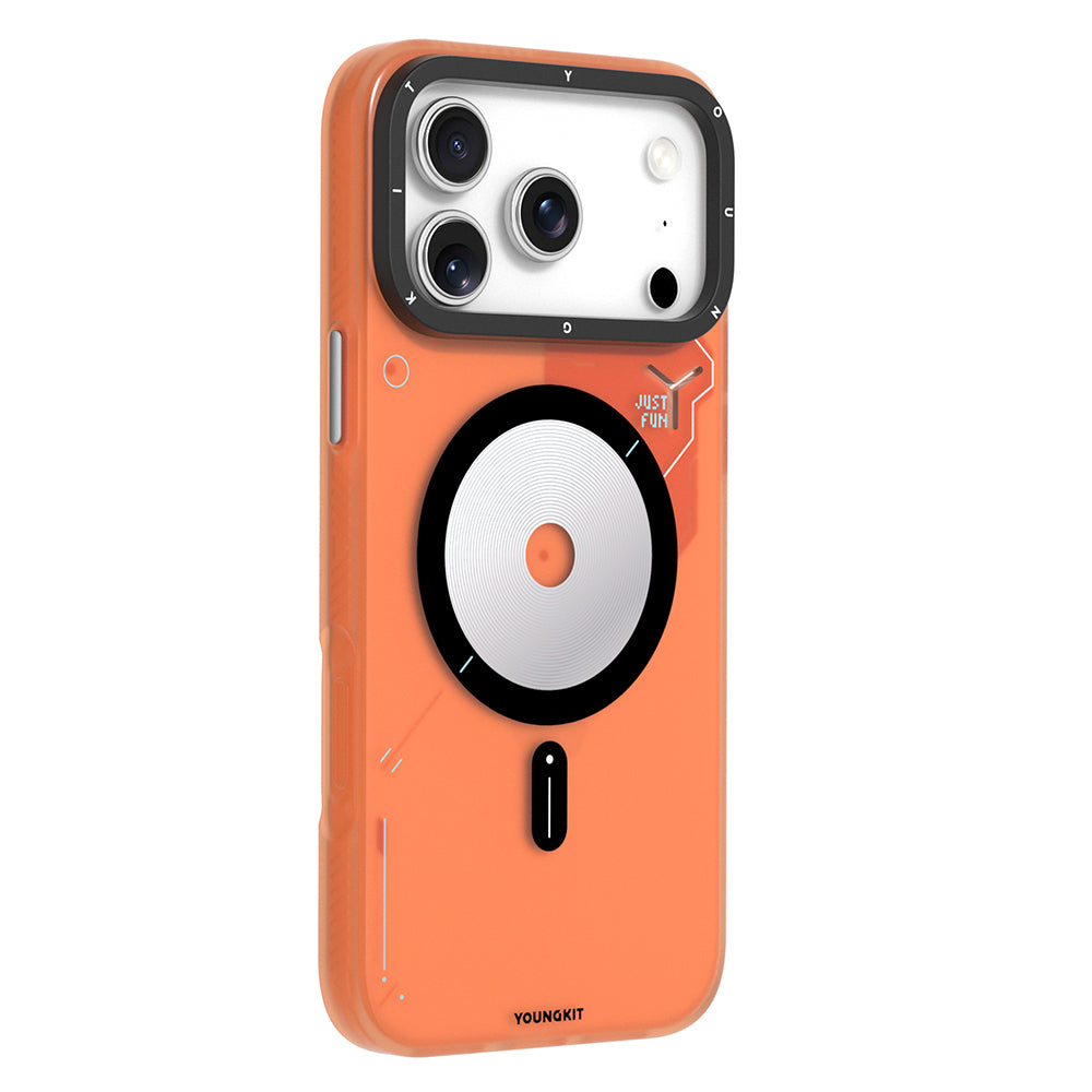 Apple iPhone 18 Pro Kılıf M-safe Şarj Özellikli Disk Desenli Youngkit Disc Battle Kapak Gri