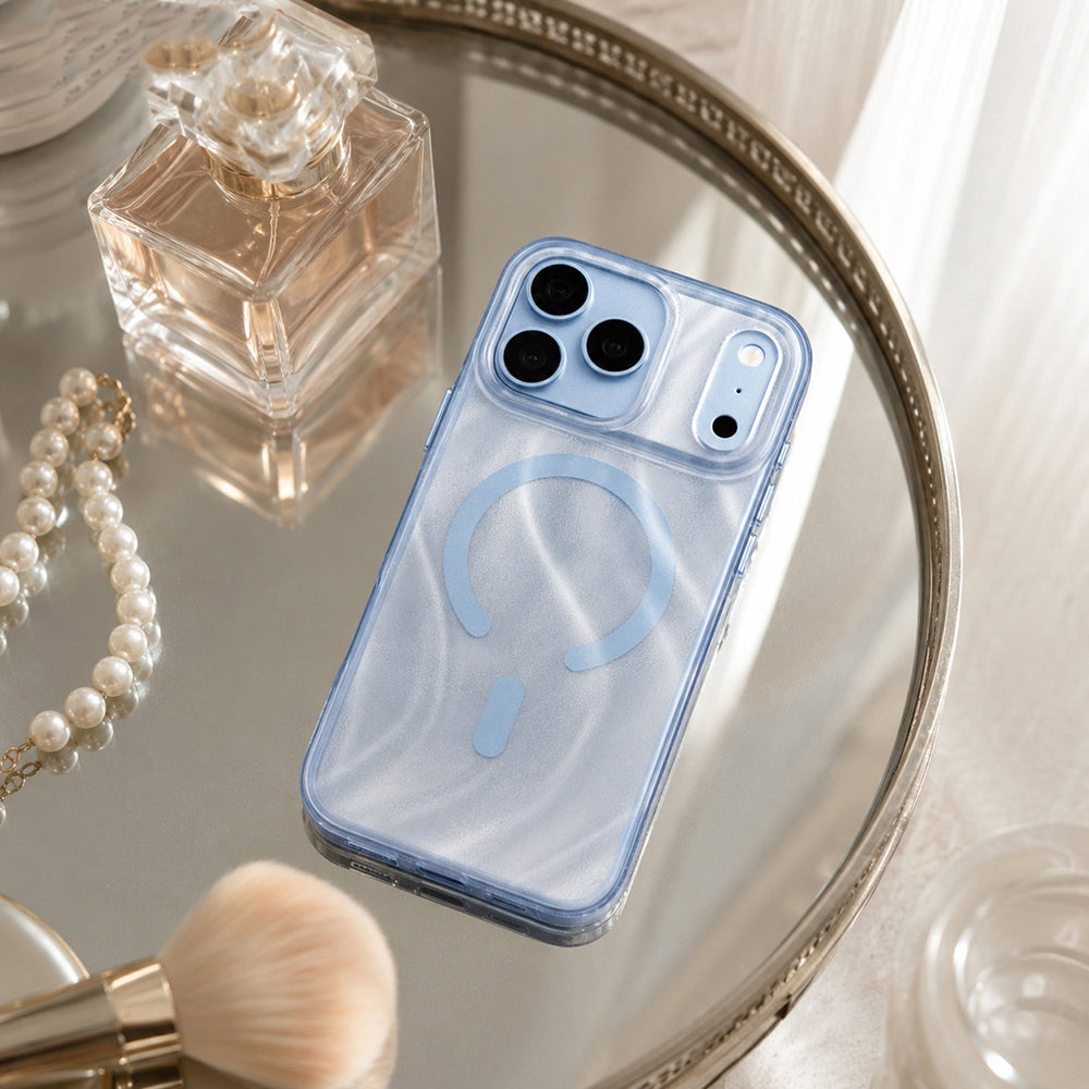 Apple iPhone 18 Pro Kılıf M-safe Şarj Özellikli Mutural Glow Desert Serisi Kapak Açık Mavi