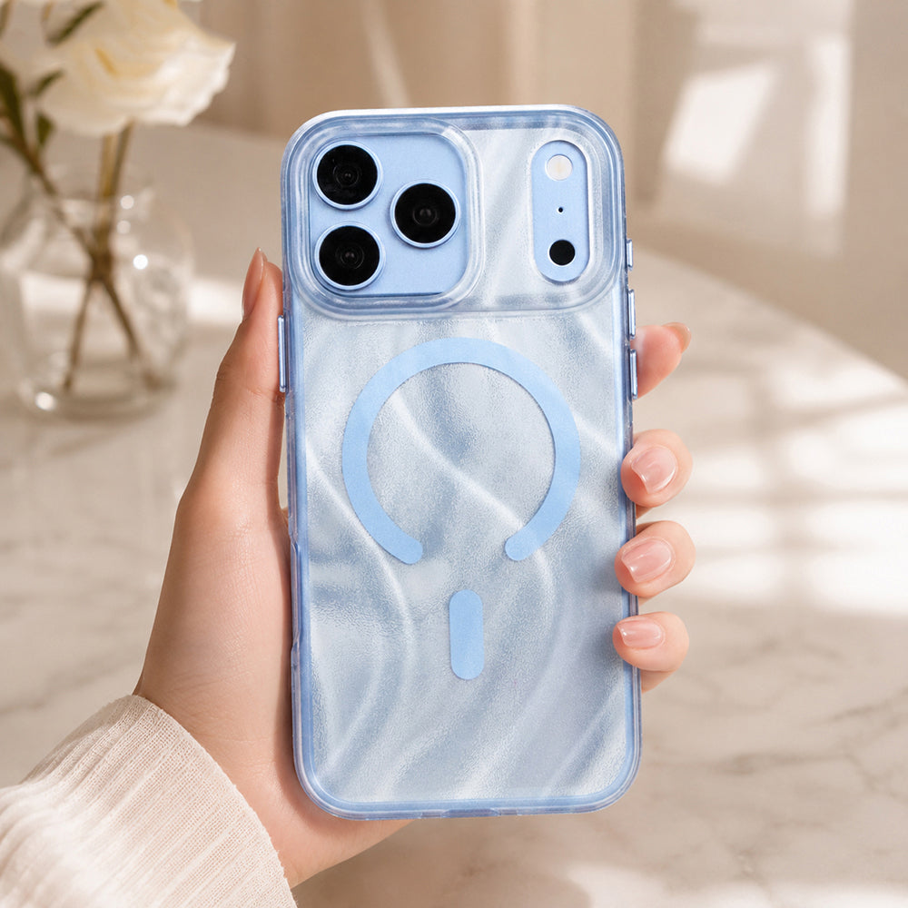 Apple iPhone 18 Pro Kılıf M-safe Şarj Özellikli Mutural Glow Desert Serisi Kapak Açık Mavi