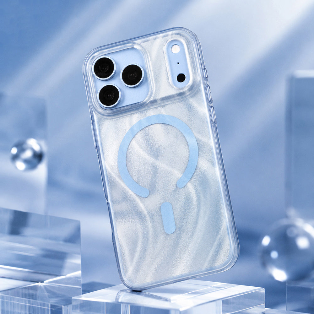 Apple iPhone 18 Pro Kılıf M-safe Şarj Özellikli Mutural Glow Desert Serisi Kapak Açık Mavi