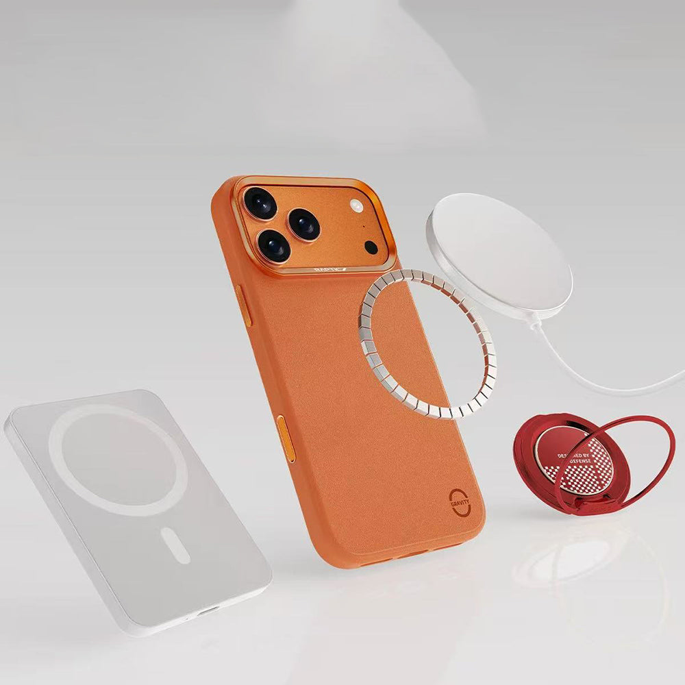 Apple iPhone 18 Pro Kılıf M-Safe Şarj Özellikli Polimerik Deri Raptic Urban Nano Kapak Turuncu
