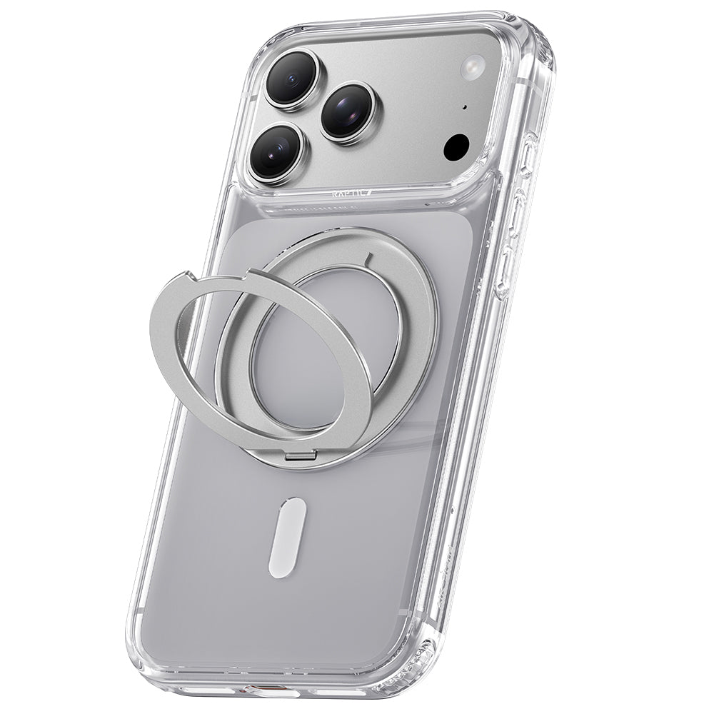 Apple iPhone 18 Pro Kılıf M-safe Şarj Özellikli Raptic Air Stand Serisi Aynalı Arka Yüzey Standlı Kapak Şeffaf