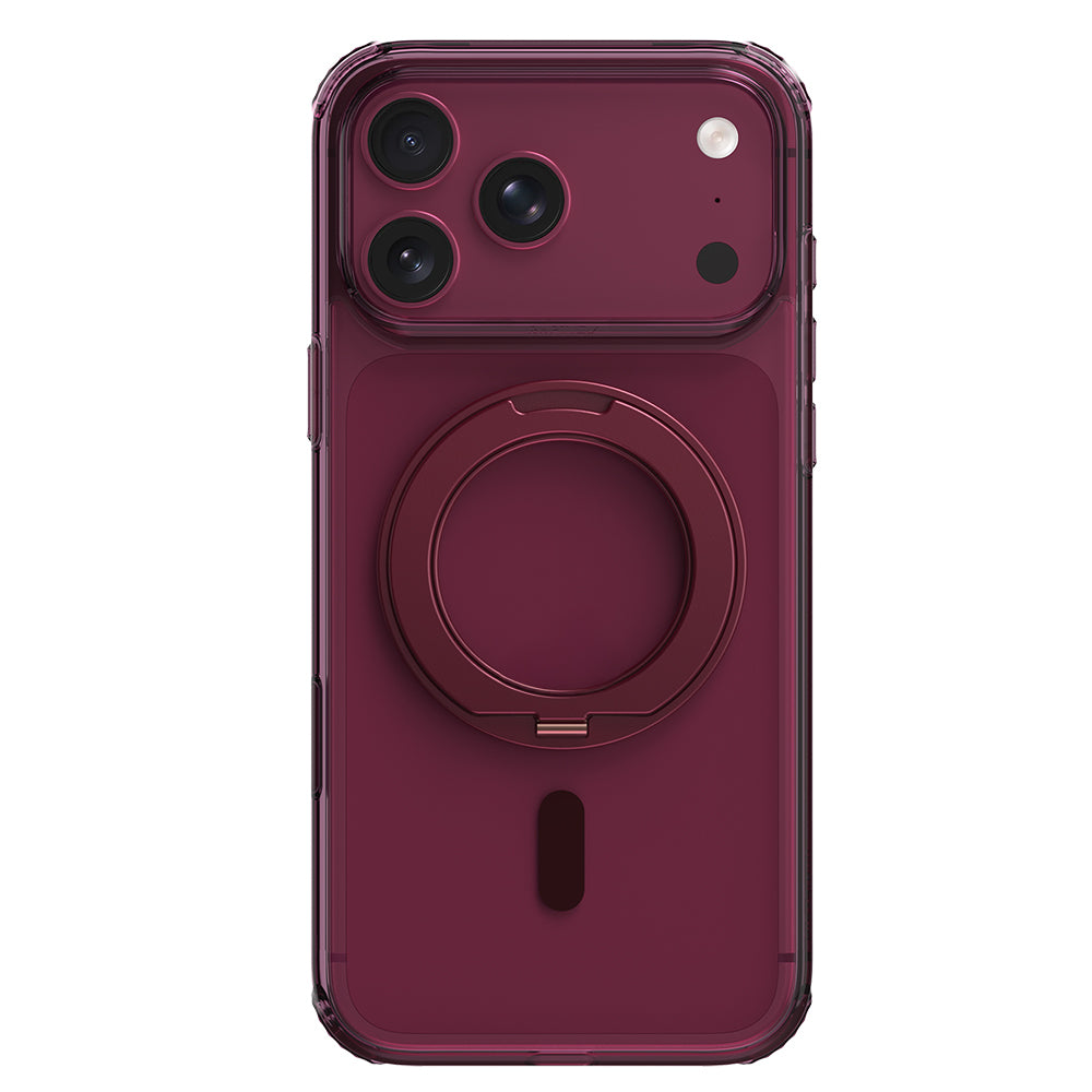 Apple iPhone 18 Pro Kılıf M-safe Şarj Özellikli Raptic Air Stand Serisi Aynalı Arka Yüzey Standlı Kapak Bordo