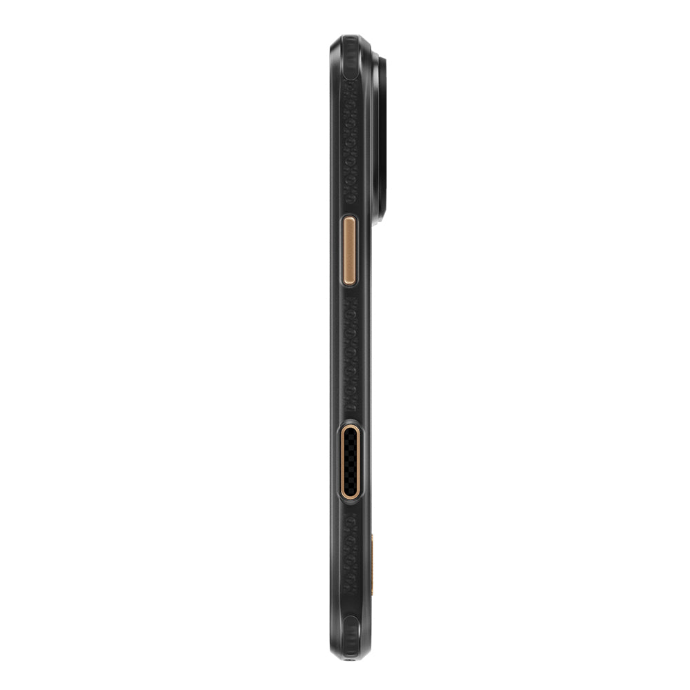 Apple iPhone 18 Pro Kılıf M-safe Şarj Özellikli Raptic Aramid Dual Rise Serisi 24 Ayar Altın Kaplamalı Karbon Kapak Siyah