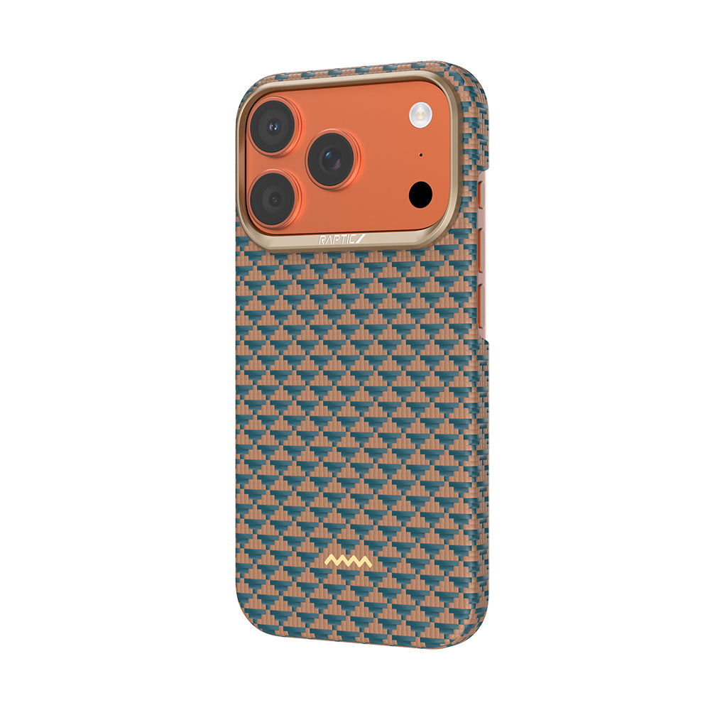 Apple iPhone 18 Pro Kılıf M-safe Şarj Özellikli Raptic Aramid Skin Origin Serisi Karbon Kapak Lacivert