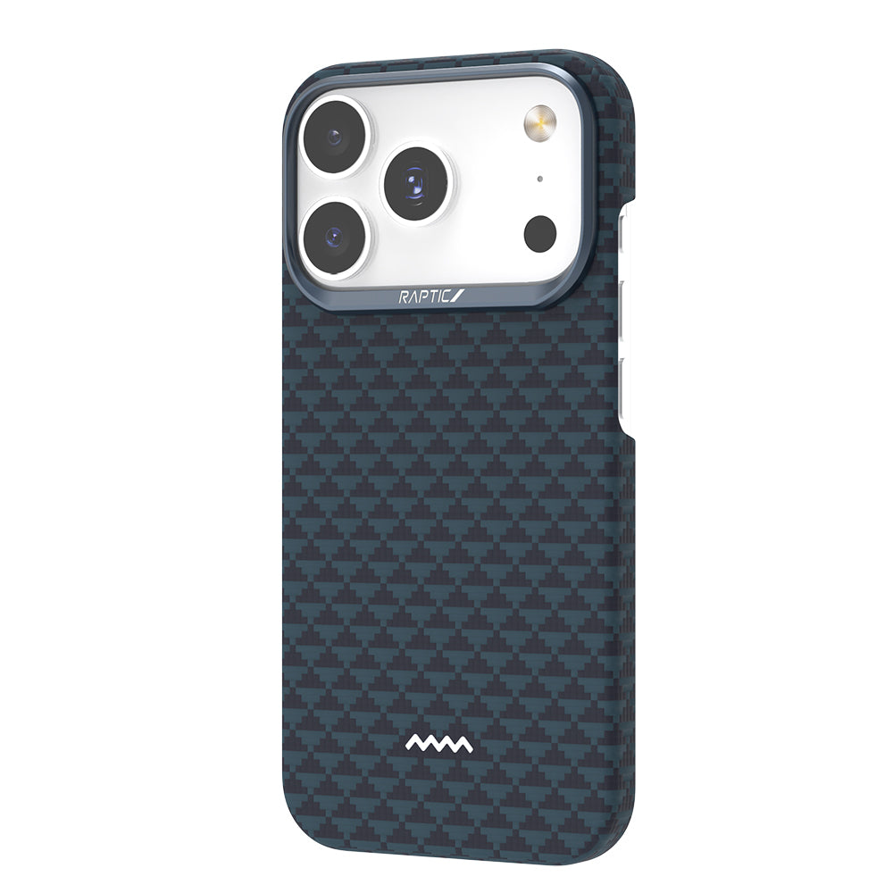 Apple iPhone 18 Pro Kılıf M-safe Şarj Özellikli Raptic Aramid Skin Origin Serisi Karbon Kapak Lacivert