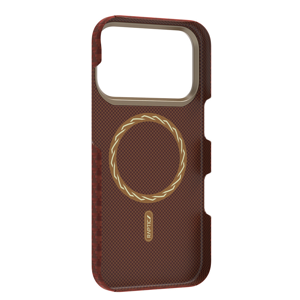 Apple iPhone 18 Pro Kılıf M-safe Şarj Özellikli Raptic Aramid Skin Origin Serisi Karbon Kapak Kahverengi