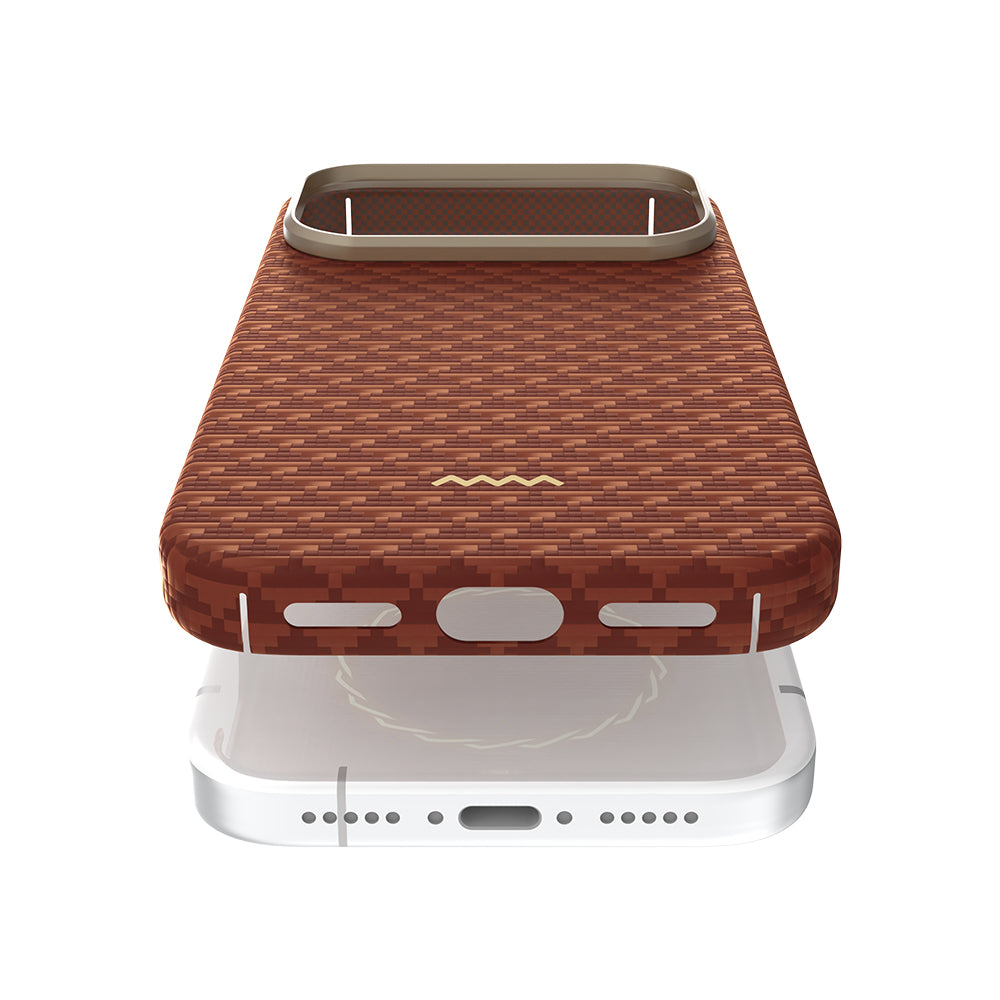 Apple iPhone 18 Pro Kılıf M-safe Şarj Özellikli Raptic Aramid Skin Origin Serisi Karbon Kapak Lacivert
