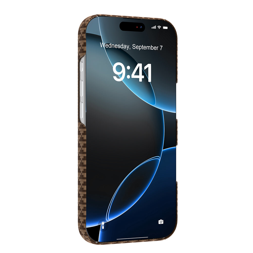 Apple iPhone 18 Pro Kılıf M-safe Şarj Özellikli Raptic Aramid Skin Origin Serisi Karbon Kapak Lacivert